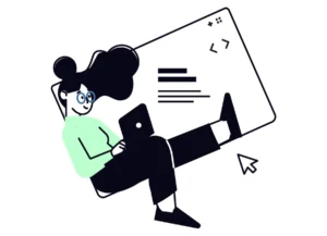 Illustration of lady sitting with a laptop